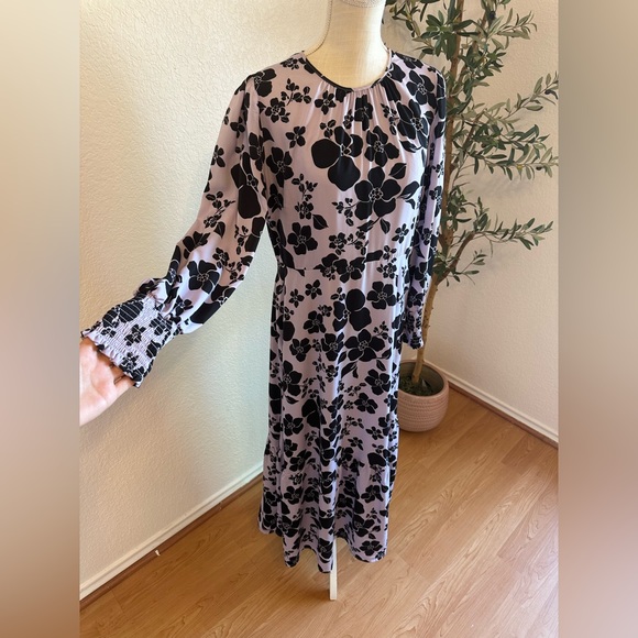 WHO WHAT WEAR LAVENDER BLACK FLORAL LONG SLEEVES MAXI DRESS size L worn once! - Picture 5 of 8